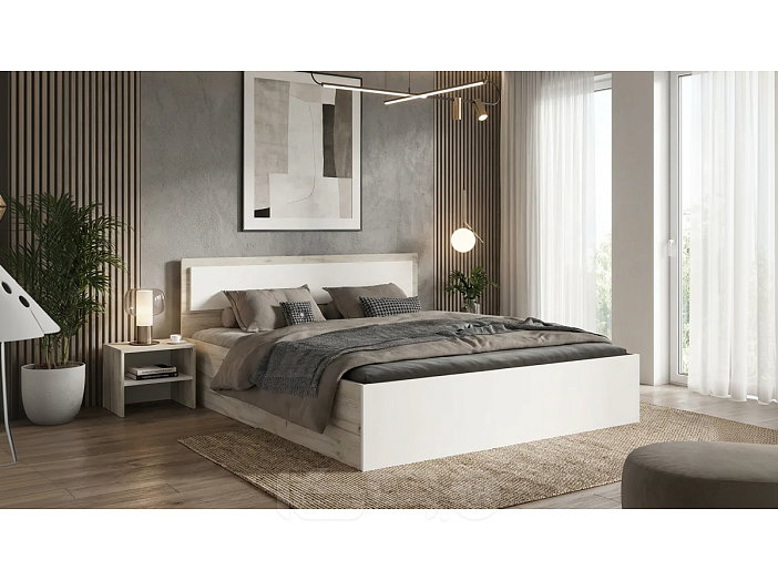 Кровать Мартина без обивки кашемир/дуб крафт серый С П/М 1600x2000, ортопедическое основание, изголовье жесткое