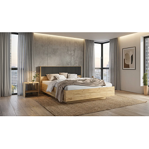 Кровать Марвэл без обивки браш графит/дуб крафт без П/М 1600x2000, ортопедическое основание, изголовье жесткое