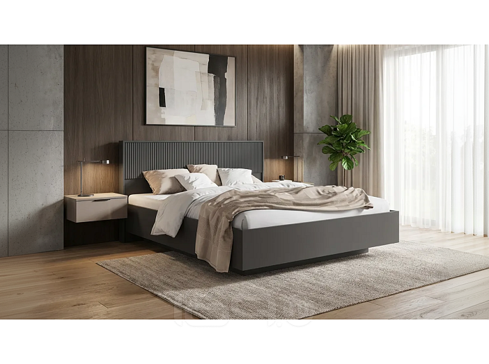 Кровать Марвэл без обивки браш графит/графит без П/М 1600x2000, ортопедическое основание, изголовье жесткое