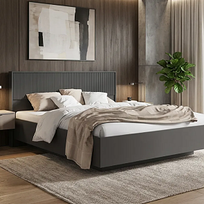 Кровать Марвэл без обивки браш графит/графит без П/М 1600x2000, ортопедическое основание, изголовье жесткое