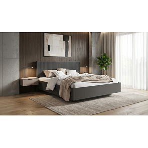 Кровать Марвэл без обивки браш графит/графит без П/М 1600x2000, ортопедическое основание, изголовье жесткое