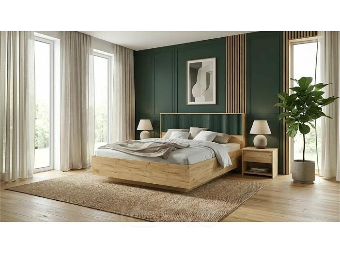 Кровать Марвэл без обивки браш мени грин/дуб крафт без П/М 1600x2000, изголовье жесткое