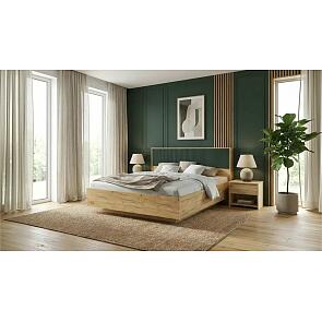 Кровать Марвэл без обивки браш мени грин/дуб крафт без подъёмного механизма 1600x2000, изголовье жесткое