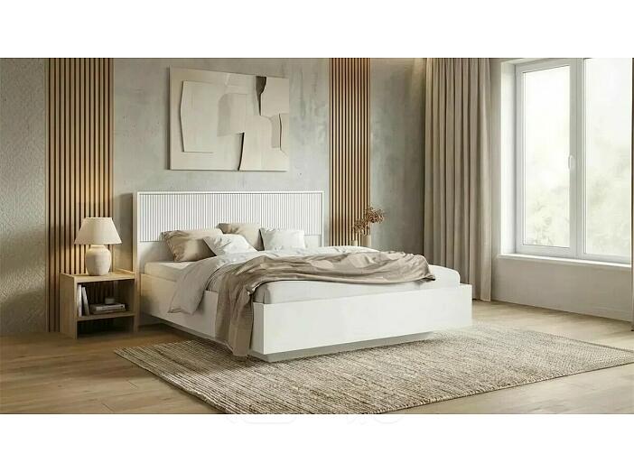 Кровать Марвэл без обивки браш вайт/белый без П/М 1600x2000, изголовье жесткое