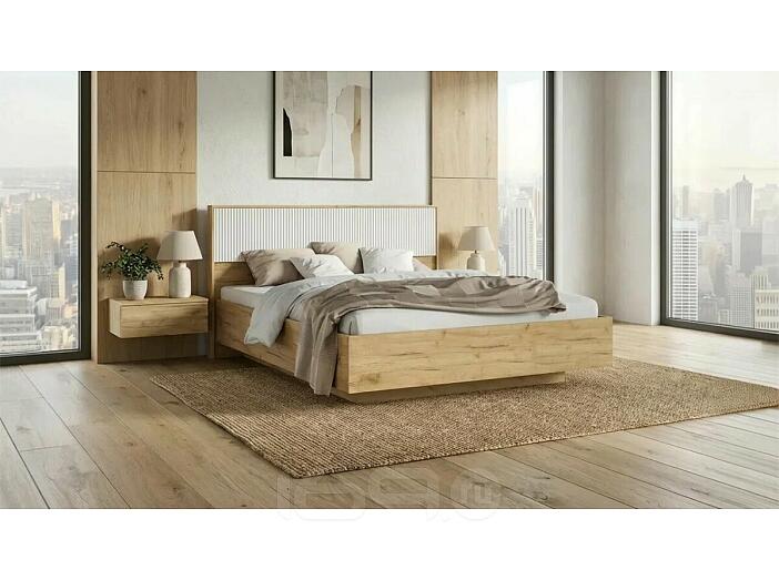 Кровать Марвэл без обивки браш вайт/дуб крафт без подъёмного механизма 1600x2000, изголовье жесткое