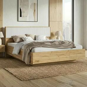 Кровать Марвэл без обивки браш вайт/дуб крафт без П/М 1600x2000, изголовье жесткое