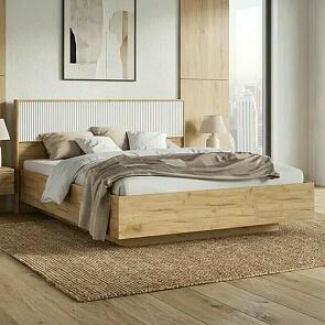 Кровать Марвэл без обивки браш вайт/дуб крафт без П/М 1600x2000, ортопедическое основание, изголовье жесткое