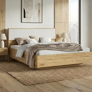 Кровать Марвэл без обивки браш вайт/дуб крафт без П/М 1600x2000, ортопедическое основание, изголовье жесткое