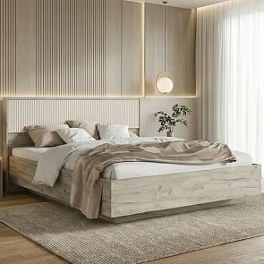 Кровать Марвэл без обивки кашемир/дуб крафт серый без П/М 1600x2000, изголовье жесткое