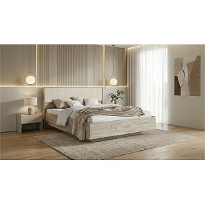 Кровать Марвэл без обивки кашемир/дуб крафт серый без подъёмного механизма 1600x2000, изголовье жесткое