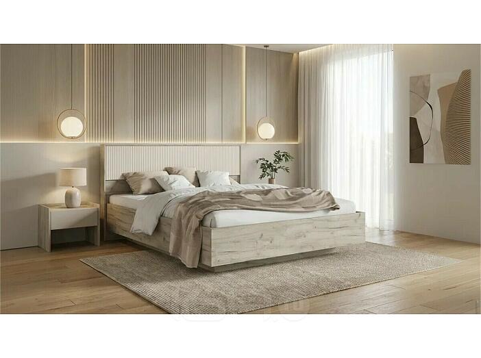 Кровать Марвэл без обивки кашемир/дуб крафт серый без П/М 1600x2000, ортопедическое основание, изголовье жесткое
