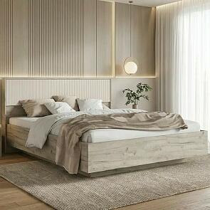 Кровать Марвэл без обивки кашемир/дуб крафт серый без П/М 1600x2000, ортопедическое основание, изголовье жесткое