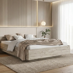 Кровать Марвэл без обивки кашемир/дуб крафт серый без П/М 1600x2000, ортопедическое основание, изголовье жесткое