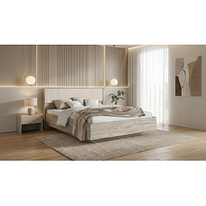 Кровать Марвэл без обивки кашемир/дуб крафт серый без П/М 1600x2000, ортопедическое основание, изголовье жесткое