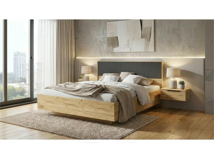 Кровать Марвэл без обивки браш графит/дуб крафт без подъёмного механизма 1600x2000, изголовье жесткое