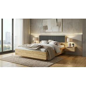 Кровать Марвэл без обивки браш графит/дуб крафт без подъёмного механизма 1600x2000, изголовье жесткое