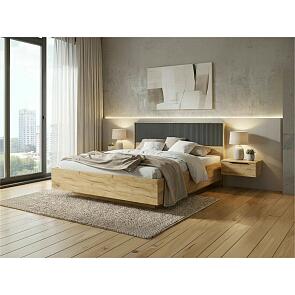 Кровать Марвэл без обивки браш графит/дуб крафт без П/М 1600x2000, изголовье жесткое