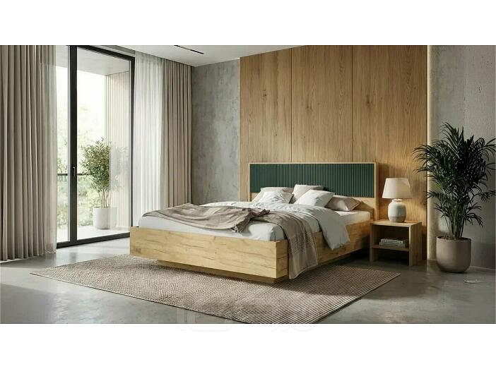 Кровать Марвэл без обивки браш мени грин/дуб крафт без подъёмного механизма 1600x2000, изголовье жесткое