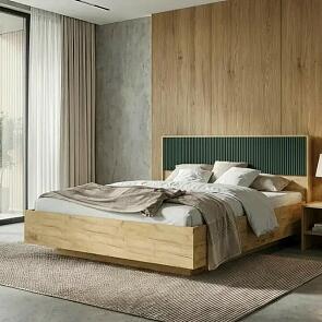 Кровать Марвэл с подсветкой без обивки браш мени грин/дуб крафт без П/М 1600x2000, изголовье жесткое