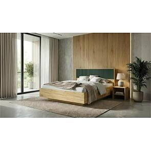 Кровать Марвэл без обивки браш мени грин/дуб крафт без подъёмного механизма 1600x2000, изголовье жесткое