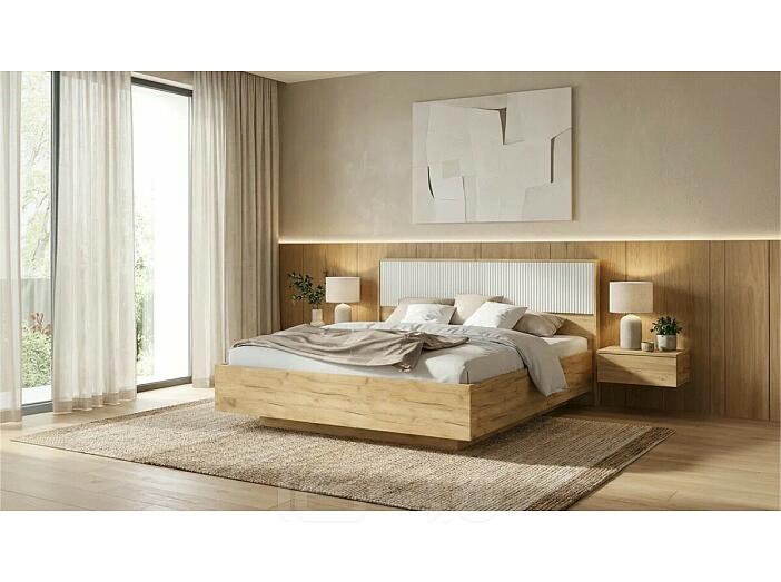 Кровать Марвэл без обивки браш вайт/дуб крафт без подъёмного механизма 1600x2000, изголовье жесткое