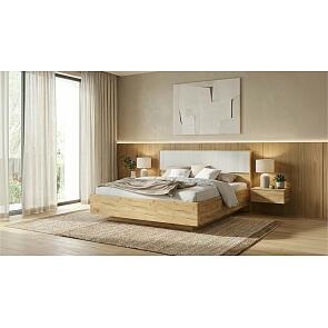 Кровать Марвэл без обивки браш вайт/дуб крафт без подъёмного механизма 1600x2000, изголовье жесткое