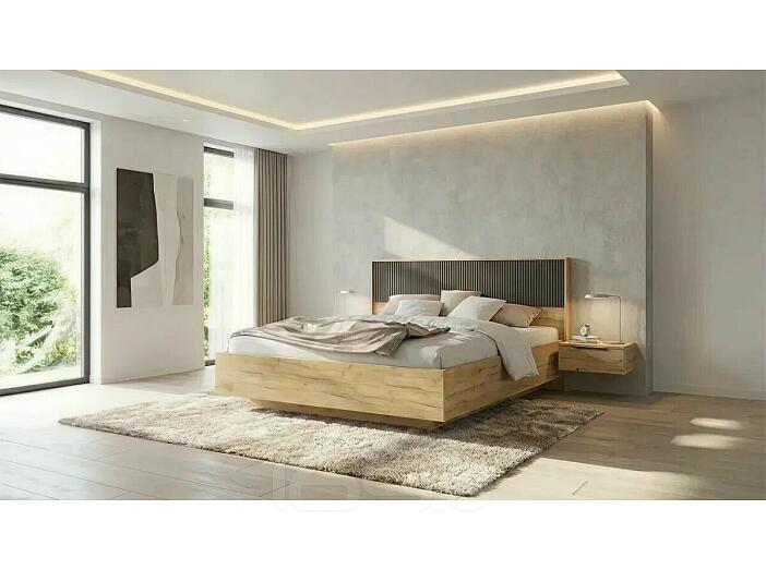 Кровать Марвэл без обивки мальта грей/дуб крафт без подъёмного механизма 1600x2000, изголовье жесткое
