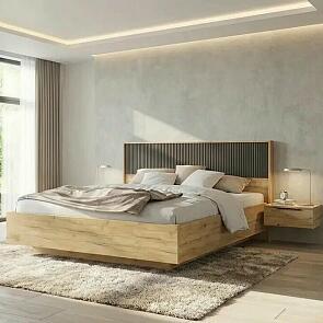 Кровать Марвэл без обивки мальта грей/дуб крафт без П/М 1600x2000, изголовье жесткое