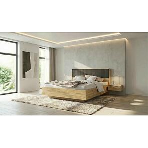 Кровать Марвэл без обивки мальта грей/дуб крафт без подъёмного механизма 1600x2000, изголовье жесткое