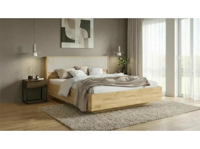 Кровать Марвэл без обивки мальта/дуб крафт без подъёмного механизма 1600x2000, изголовье жесткое