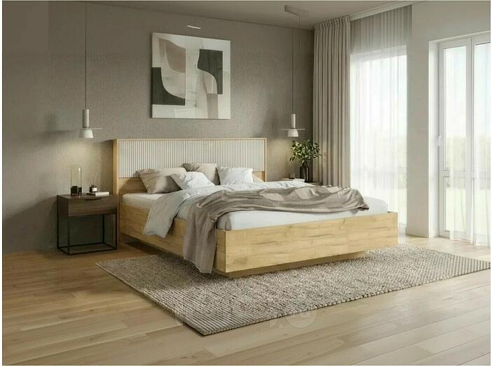Кровать Марвэл с подсветкой без обивки мальта/дуб крафт без П/М 1600x2000, ортопедическое основание, изголовье жесткое