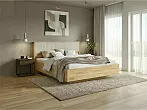 Кровать Марвэл с подсветкой без обивки мальта/дуб крафт без П/М 160x200, изголовье жесткое