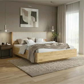 Кровать Марвэл с подсветкой без обивки мальта/дуб крафт без П/М 1600x2000, ортопедическое основание, изголовье жесткое