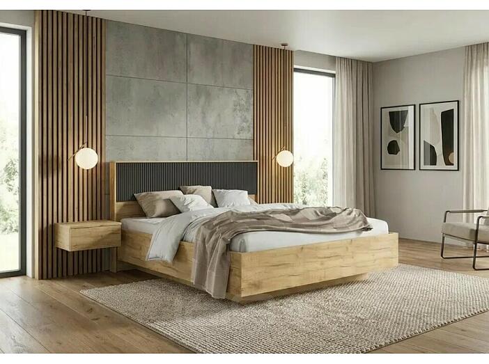 Кровать Марвэл без обивки браш графит/дуб крафт без П/М 1600x2000, ортопедическое основание, изголовье жесткое