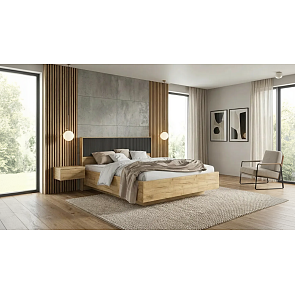 Кровать Марвэл без обивки браш графит/дуб крафт без П/М 1600x2000, ортопедическое основание, изголовье жесткое