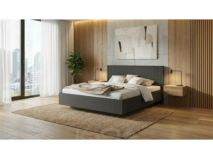 Кровать Марвэл без обивки браш графит/графит без П/М 1600x2000, ортопедическое основание, изголовье жесткое
