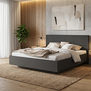 Кровать Марвэл без обивки браш графит/графит без П/М 1600x2000, ортопедическое основание, изголовье жесткое