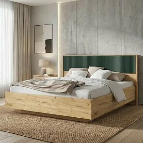 Кровать Марвэл без обивки браш мени грин/дуб крафт без П/М 1600x2000, изголовье жесткое