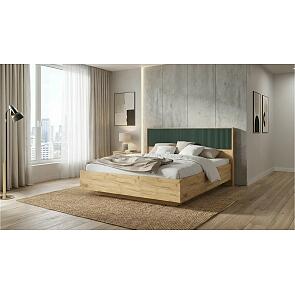 Кровать Марвэл без обивки браш мени грин/дуб крафт без подъёмного механизма 1600x2000, изголовье жесткое