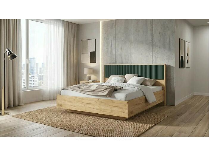 Кровать Марвэл без обивки браш мени грин/дуб крафт без П/М 1600x2000, ортопедическое основание, изголовье жесткое