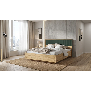 Кровать Марвэл без обивки браш мени грин/дуб крафт без П/М 1600x2000, ортопедическое основание, изголовье жесткое