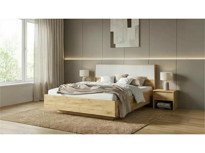 Кровать Марвэл без обивки браш вайт/дуб крафт без подъёмного механизма 1600x2000, изголовье жесткое