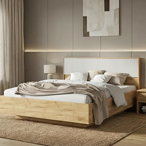 Кровать Марвэл без обивки браш вайт/дуб крафт без П/М 1600x2000, ортопедическое основание, изголовье жесткое