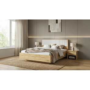 Кровать Марвэл без обивки браш вайт/дуб крафт без П/М 1600x2000, ортопедическое основание, изголовье жесткое