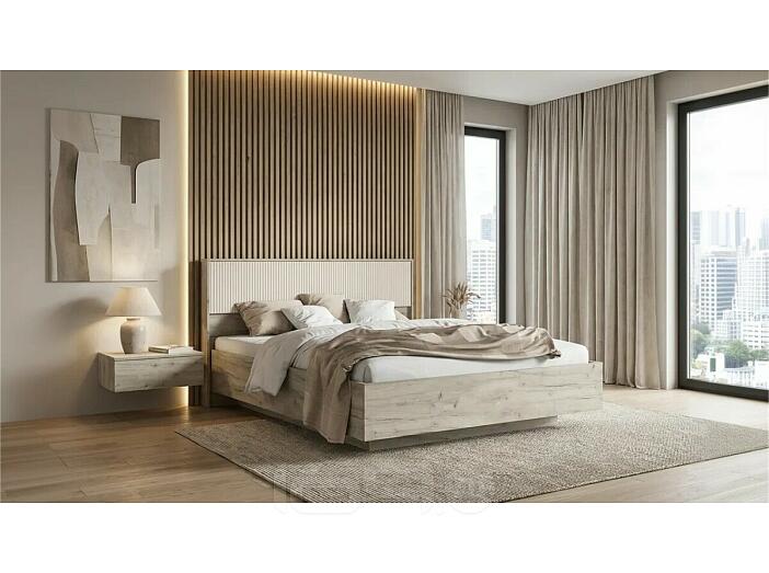 Кровать Марвэл без обивки кашемир/дуб крафт серый без П/М 1600x2000, ортопедическое основание, изголовье жесткое