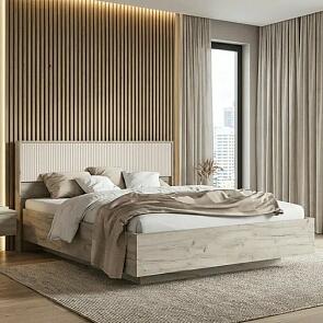 Кровать Марвэл без обивки кашемир/дуб крафт серый без П/М 1600x2000, ортопедическое основание, изголовье жесткое