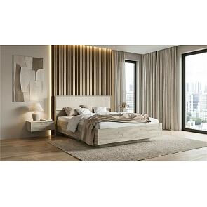 Кровать Марвэл без обивки кашемир/дуб крафт серый без подъёмного механизма 1600x2000, изголовье жесткое