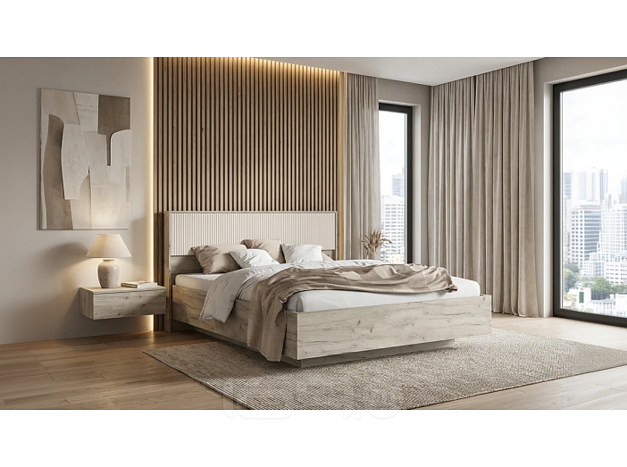 Кровать Марвэл без обивки кашемир/дуб крафт серый без П/М 1600x2000, ортопедическое основание, изголовье жесткое