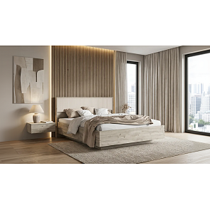 Кровать Марвэл без обивки кашемир/дуб крафт серый без П/М 1600x2000, ортопедическое основание, изголовье жесткое