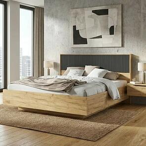 Кровать Марвэл без обивки браш графит/дуб крафт без П/М 1600x2000, изголовье жесткое